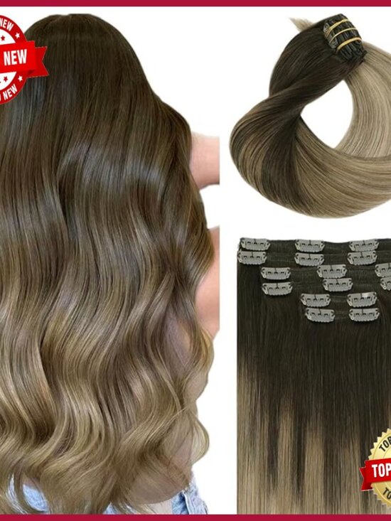 16 Inch Real Human Hair Clip Extensions 6pcs 100g Straight Double Drawn main image 6